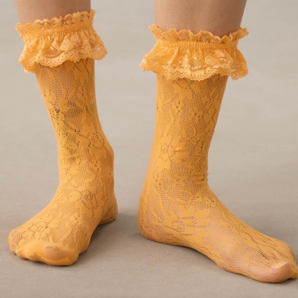 Anthropologie Hosiery Set of Two Ruffle Lace Socks 2 Pairs Orange & Pink… - Picture 11 of 11